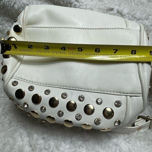Off white small barrel Satchel/crossbody bag rose gold studs & jewels accents - Picture 16 of 16